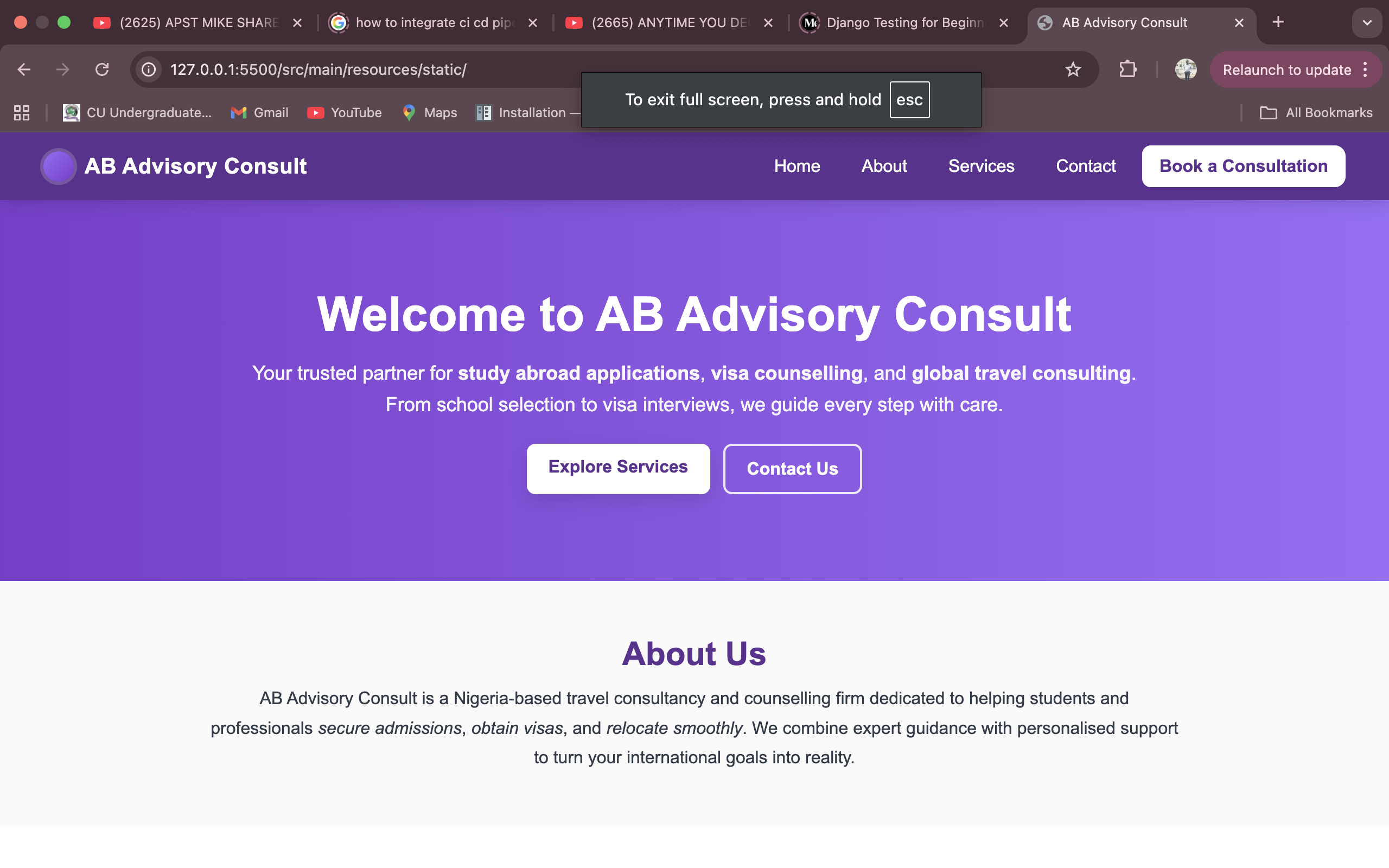 Business advisory website screenshot